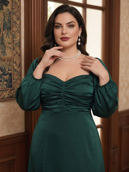 Robe Mère de la Mariée Grande Taille Gaine/Colonne Col Cœur Manches Longues Longueur Cheville Ruchée