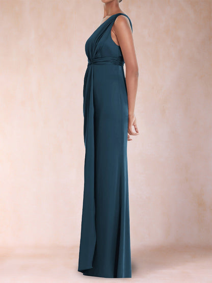 Robe de Soirée Fourreau/Colonne Asymétrique Froncée Au Sol avec Volants