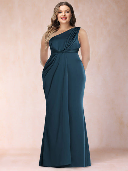 Robe de Soirée Grande Taille, Asymétrique, Fourreau/Colonne, Froncée, Longueur au Sol avec Volants