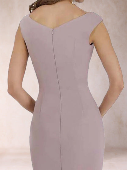 Robe de Soirée Fourreau/Colonne à Col En V Sans Manches Froncée avec Côté Fendu et Nœud(S)