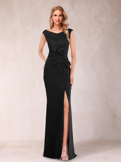 Robe Mère de la Mariée Fourreau/Colonne Col En V Sans Manches Froncée Avec Côté Fendu Et Nœud(S)