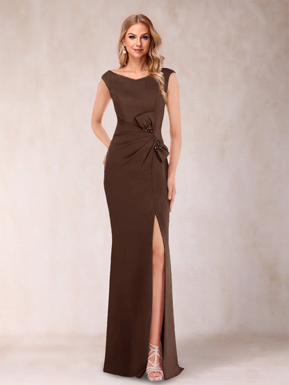 Robe Mère de la Mariée Fourreau/Colonne Col En V Sans Manches Froncée Avec Côté Fendu Et Nœud(S)