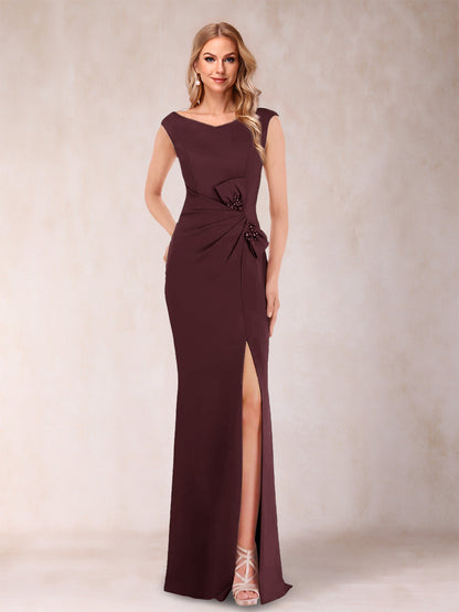 Robe Mère de la Mariée Fourreau/Colonne Col En V Sans Manches Froncée Avec Côté Fendu Et Nœud(S)