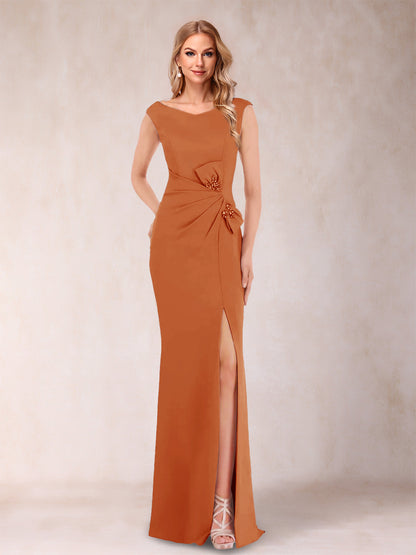 Robe Mère de la Mariée Fourreau/Colonne Col En V Sans Manches Froncée Avec Côté Fendu Et Nœud(S)