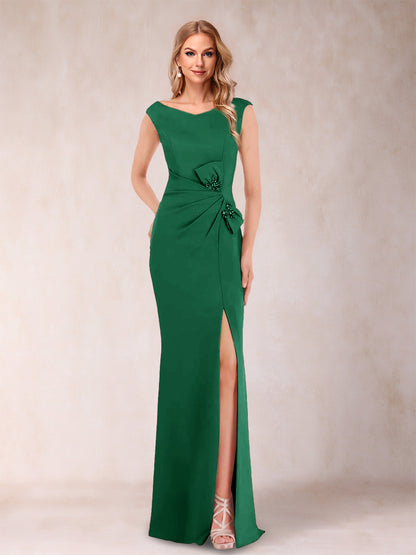 Robe Mère de la Mariée Fourreau/Colonne Col En V Sans Manches Froncée Avec Côté Fendu Et Nœud(S)