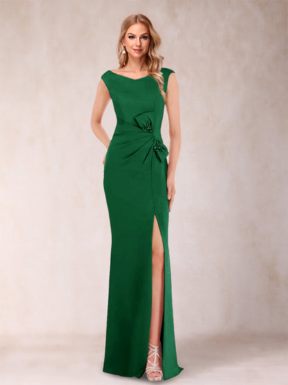 Robe Mère de la Mariée Fourreau/Colonne Col En V Sans Manches Froncée Avec Côté Fendu Et Nœud(S)