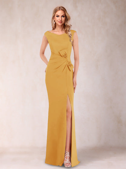 Robe Mère de la Mariée Fourreau/Colonne Col En V Sans Manches Froncée Avec Côté Fendu Et Nœud(S)