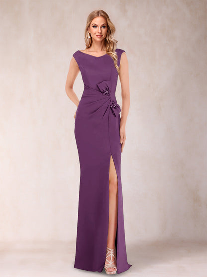 Robe Mère de la Mariée Fourreau/Colonne Col En V Sans Manches Froncée Avec Côté Fendu Et Nœud(S)