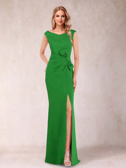 Robe Mère de la Mariée Fourreau/Colonne Col En V Sans Manches Froncée Avec Côté Fendu Et Nœud(S)