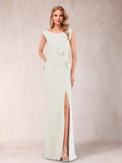 Robe Mère de la Mariée Fourreau/Colonne Col En V Sans Manches Froncée Avec Côté Fendu Et Nœud(S)