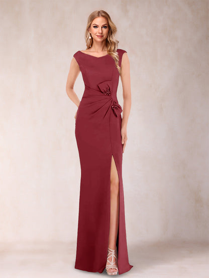 Robe Mère de la Mariée Fourreau/Colonne Col En V Sans Manches Froncée Avec Côté Fendu Et Nœud(S)