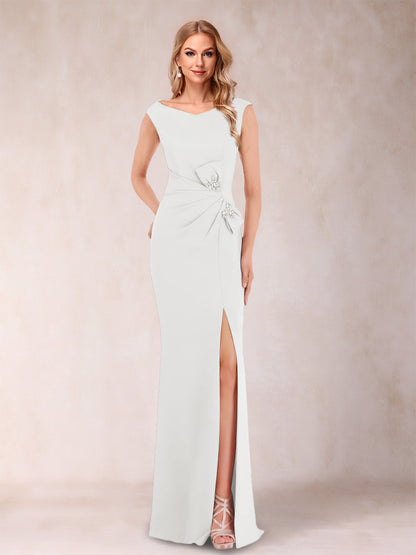 Robe Mère de la Mariée Fourreau/Colonne Col En V Sans Manches Froncée Avec Côté Fendu Et Nœud(S)