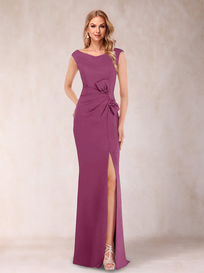 Robe Mère de la Mariée Fourreau/Colonne Col En V Sans Manches Froncée Avec Côté Fendu Et Nœud(S)