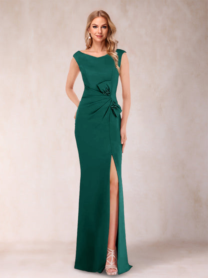 Robe Mère de la Mariée Fourreau/Colonne Col En V Sans Manches Froncée Avec Côté Fendu Et Nœud(S)