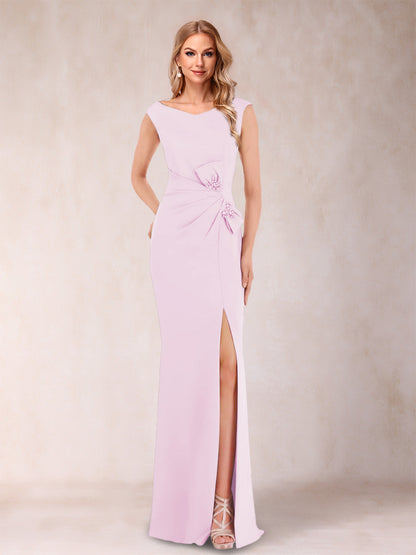 Robe Mère de la Mariée Fourreau/Colonne Col En V Sans Manches Froncée Avec Côté Fendu Et Nœud(S)