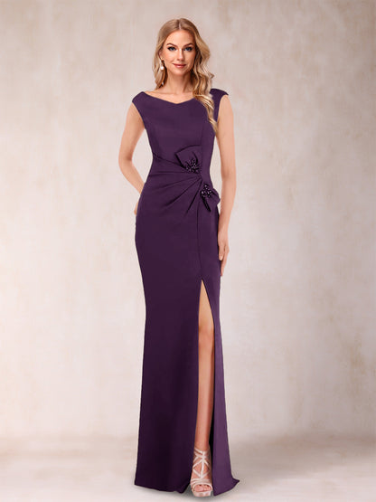 Robe Mère de la Mariée Fourreau/Colonne Col En V Sans Manches Froncée Avec Côté Fendu Et Nœud(S)