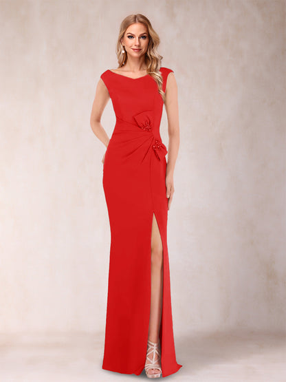 Robe Mère de la Mariée Fourreau/Colonne Col En V Sans Manches Froncée Avec Côté Fendu Et Nœud(S)