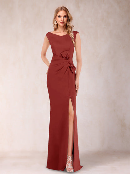 Robe Mère de la Mariée Fourreau/Colonne Col En V Sans Manches Froncée Avec Côté Fendu Et Nœud(S)