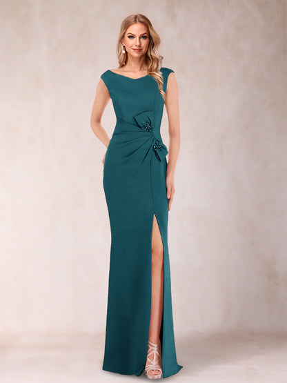 Robe Mère de la Mariée Fourreau/Colonne Col En V Sans Manches Froncée Avec Côté Fendu Et Nœud(S)