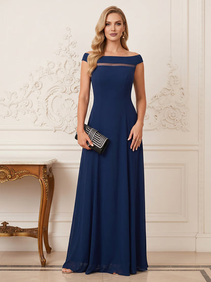 Robe Mère de la Mariée Ligne A/Princesse Hors de l'épaule Sans Manches Longueur Sol avec Volants