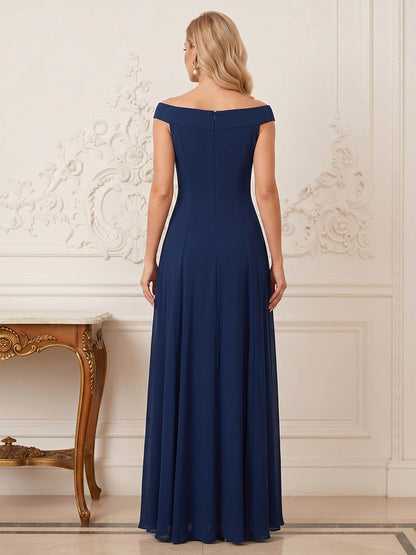 Robe Mère de la Mariée Ligne A/Princesse Hors de l'épaule Sans Manches Longueur Sol avec Volants