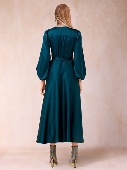 Robe de Mère de la Mariée Coupe A-Line/Princess Col En V Manches 3/4 Longueur Thé avec Ceinture