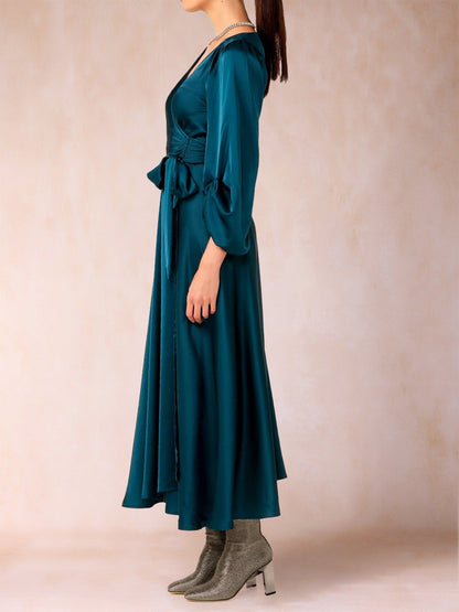 Robe de Mère de la Mariée Coupe A-Line/Princess Col En V Manches 3/4 Longueur Thé avec Ceinture
