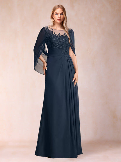 Robe de Mère de la Mariée Coupe A-Line/Princess Longueur Au Sol avec Appliques et Volants