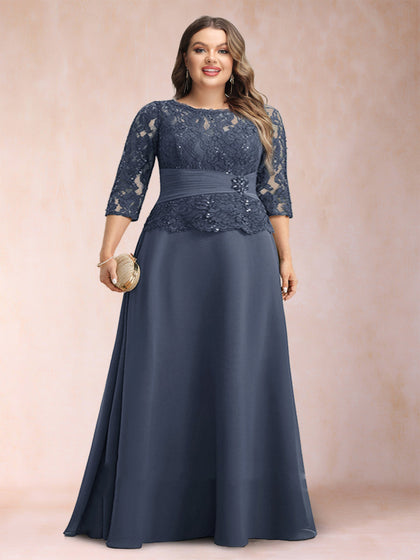 Robe de Mère de la Mariée Grande Taille, Coupe A-Line/Princesse, Décolletée, Froncée, Scintillante avec Appliques et Strass