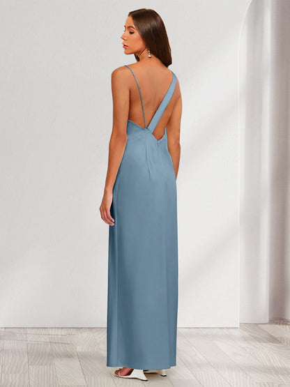 Robe de Soirée Fourreau/Colonne En Satin à Col En V Froncé et Longueur Cheville