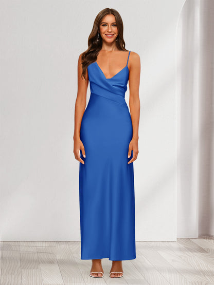 Robe de Soirée Fourreau/Colonne En Satin à Col En V Froncé et Longueur Cheville
