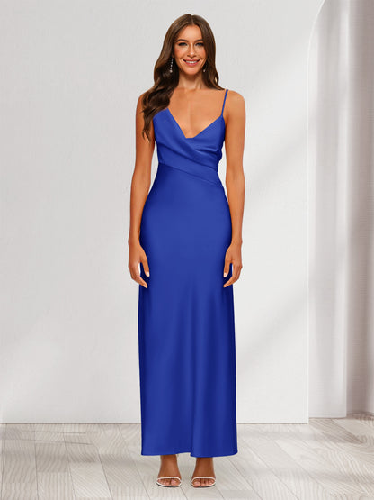 Robe de Soirée Fourreau/Colonne En Satin à Col En V Froncé et Longueur Cheville