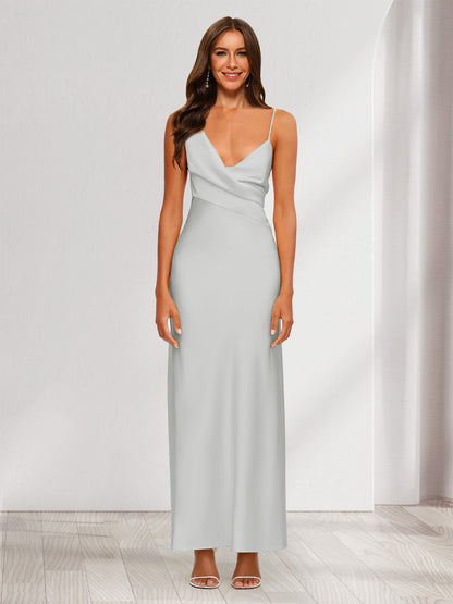 Robe de Soirée Fourreau/Colonne En Satin à Col En V Froncé et Longueur Cheville
