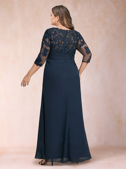 Robe de Mère de la Mariée Grande Taille à Manches 3/4 et Fourreau/Colonne avec Appliques