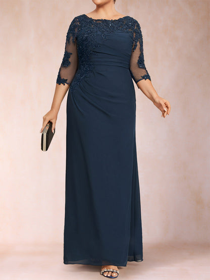 Robe de Mère de la Mariée Grande Taille à Manches 3/4 et Fourreau/Colonne avec Appliques