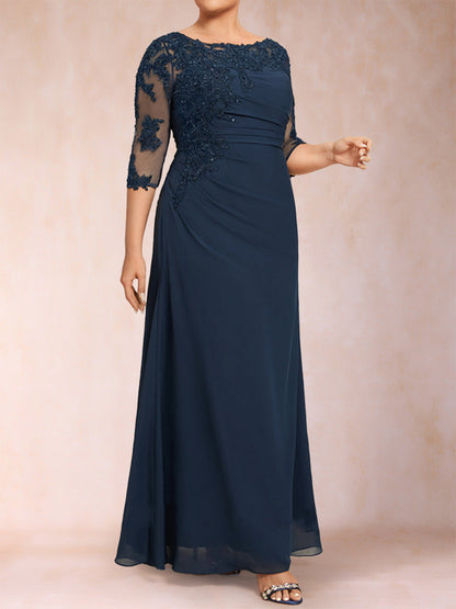 Robe de Mère de la Mariée Grande Taille à Manches 3/4 et Fourreau/Colonne avec Appliques