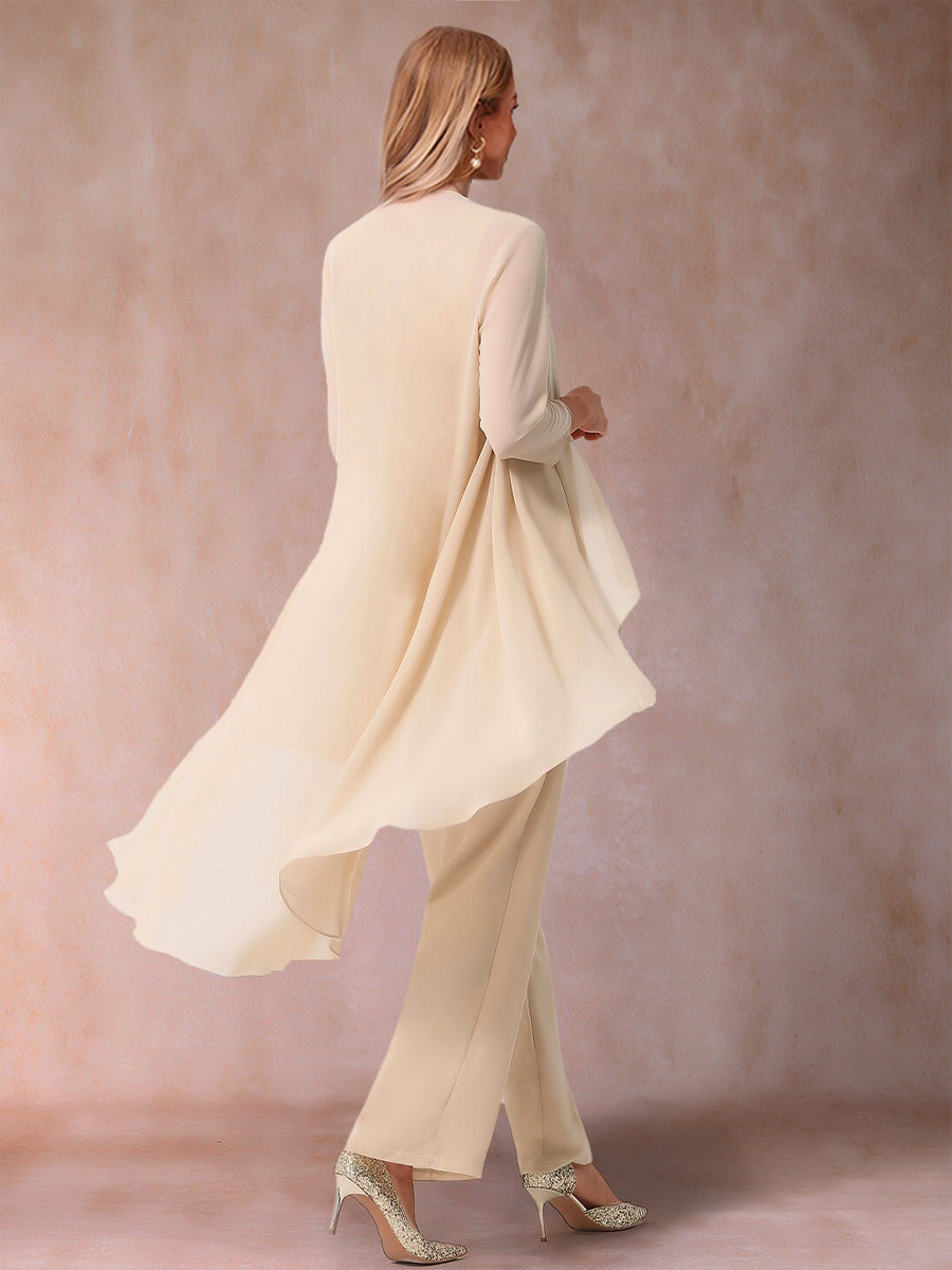 Ensemble Pièces En Mousseline de Soie à Manches 3/4 avec Fronces et Veste