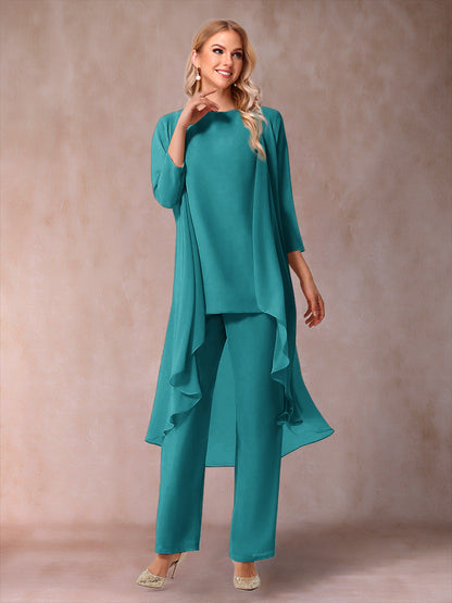 Ensemble 3 Pièces En Mousseline de Soie à Manches 3/4 avec Fronces et Veste
