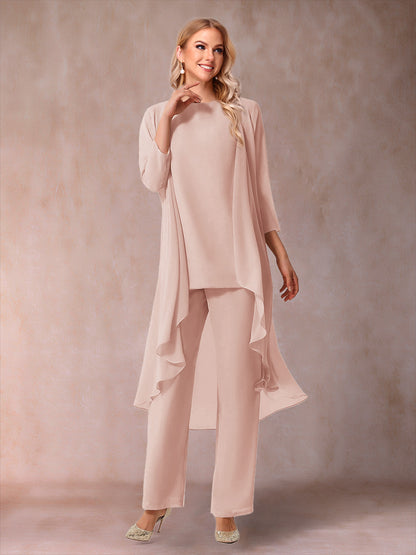 Ensemble 3 Pièces En Mousseline de Soie à Manches 3/4 avec Fronces et Veste