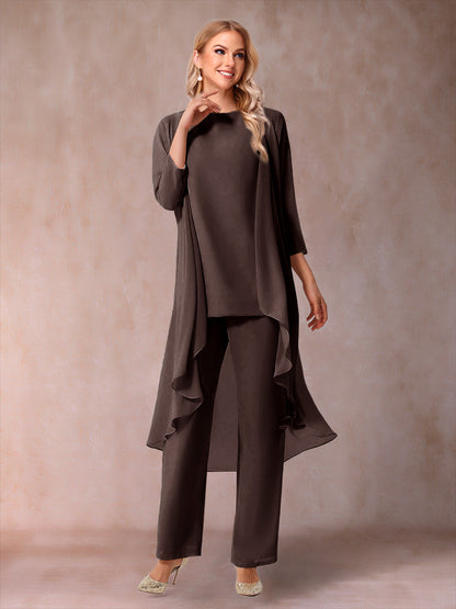 Ensemble 3 Pièces En Mousseline de Soie à Manches 3/4 avec Fronces et Veste
