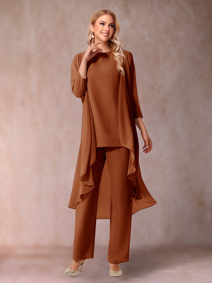 Ensemble 3 Pièces En Mousseline de Soie à Manches 3/4 avec Fronces et Veste