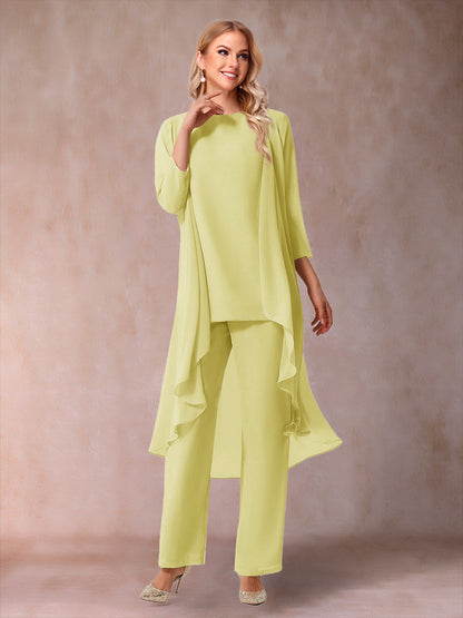 Ensemble 3 Pièces En Mousseline de Soie à Manches 3/4 avec Fronces et Veste