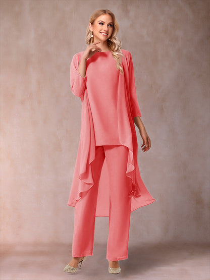 Ensemble 3 Pièces En Mousseline de Soie à Manches 3/4 avec Fronces et Veste
