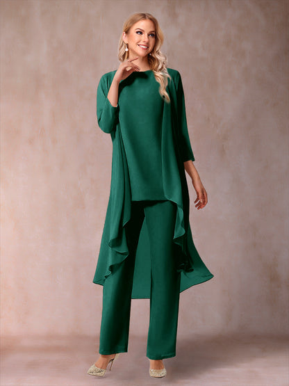 Ensemble 3 Pièces En Mousseline de Soie à Manches 3/4 avec Fronces et Veste