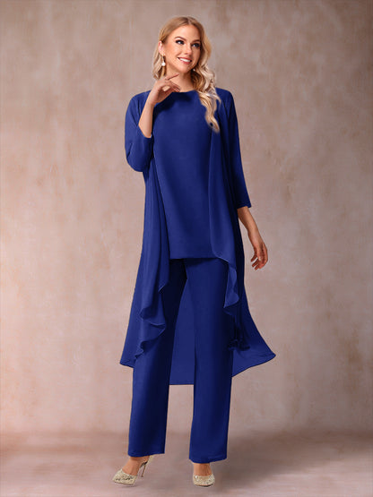 Ensemble 3 Pièces En Mousseline de Soie à Manches 3/4 avec Fronces et Veste
