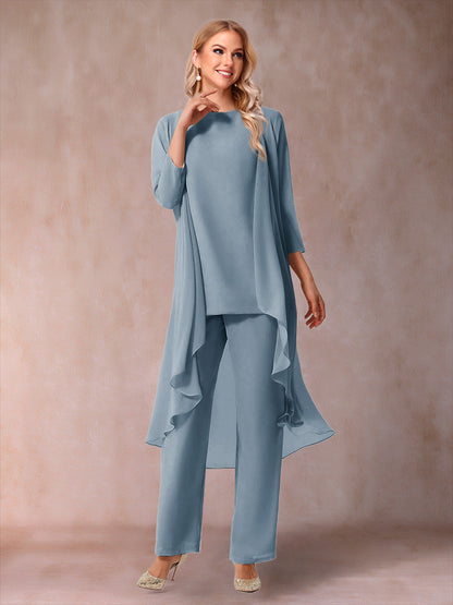 Ensemble 3 Pièces En Mousseline de Soie à Manches 3/4 avec Fronces et Veste