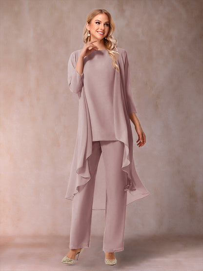 Ensemble 3 Pièces En Mousseline de Soie à Manches 3/4 avec Fronces et Veste