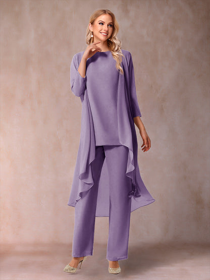 Ensemble 3 Pièces En Mousseline de Soie à Manches 3/4 avec Fronces et Veste