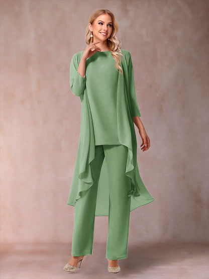 Ensemble 3 Pièces En Mousseline de Soie à Manches 3/4 avec Fronces et Veste