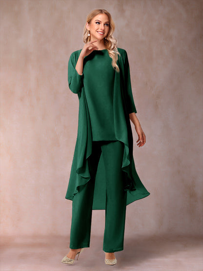 Ensemble 3 Pièces En Mousseline de Soie à Manches 3/4 avec Fronces et Veste